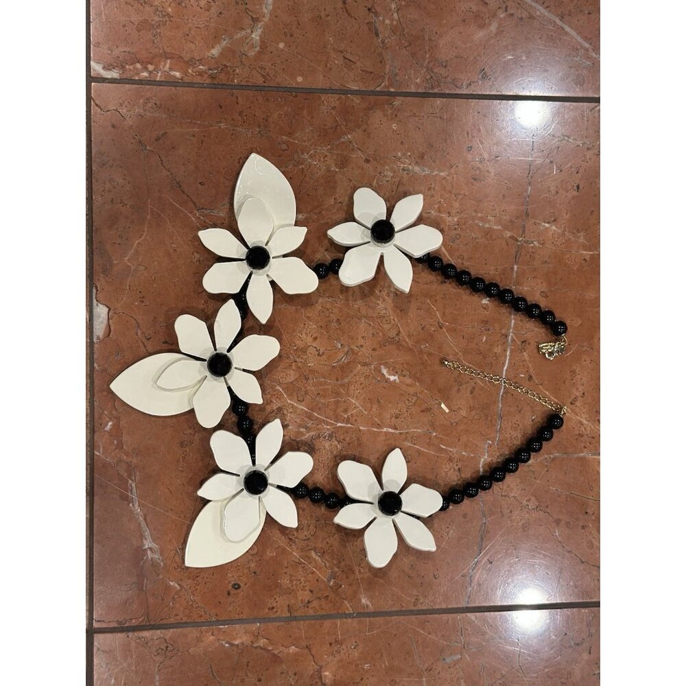 KATE SPADE LOVELY LILLIES STATEMENT BLACK WHITE FLORAL BEAD 21-24" NECKLACE LN - Picture 7 of 10